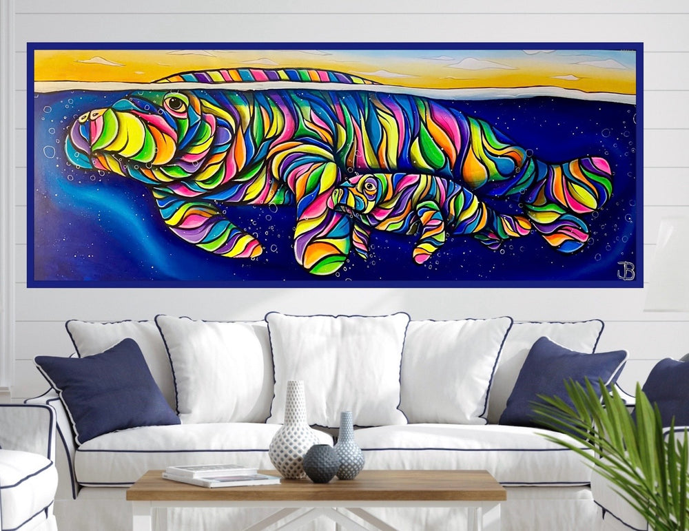 Stort psykedelisk maleri af en farverig søko