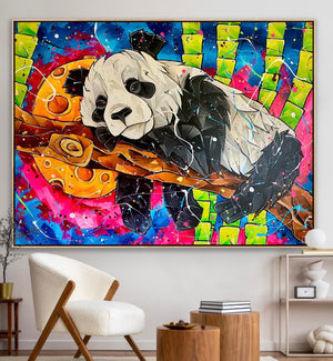 
                  
                    Load image into Gallery viewer, Sort farverigt maleri af en panda
                  
                