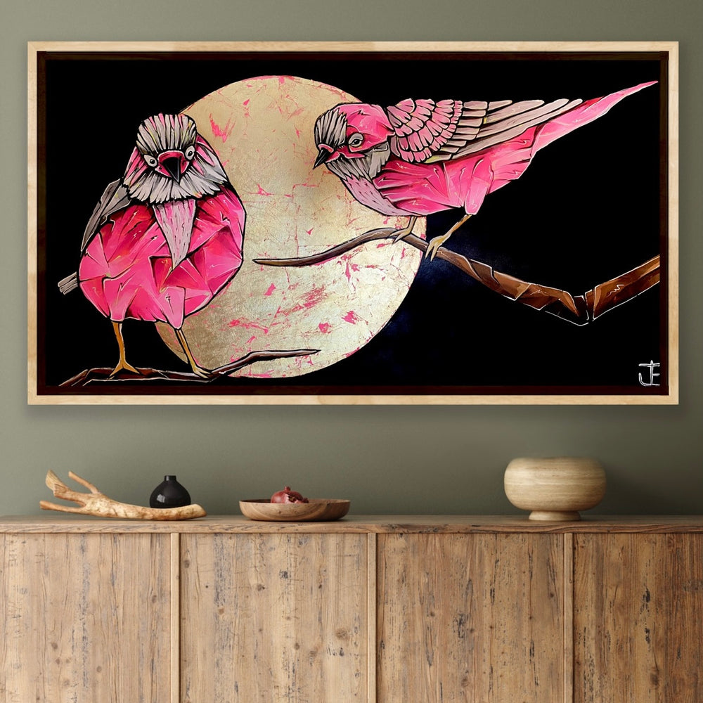 
                  
                    Load image into Gallery viewer, The two rosefinches and the golden moon 150x80
                  
                